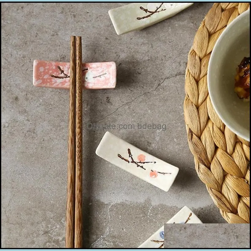 japanese style plum chopstick rest ceramic chopsticks stand storage homehand painted pottery tableware ornaments