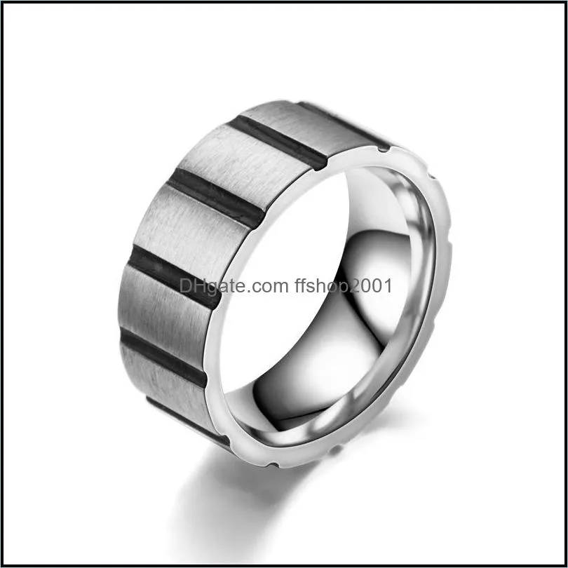 mens stainless steel ring tyre cross groove band rings for man finger fashion hip hop jewelry