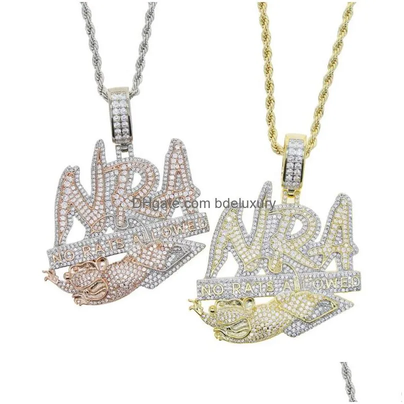 chains 2021 hip hop micro pave cubic zircon letters no rats allowed pendant luxury copper iced out bling nra necklace for mens jewelry