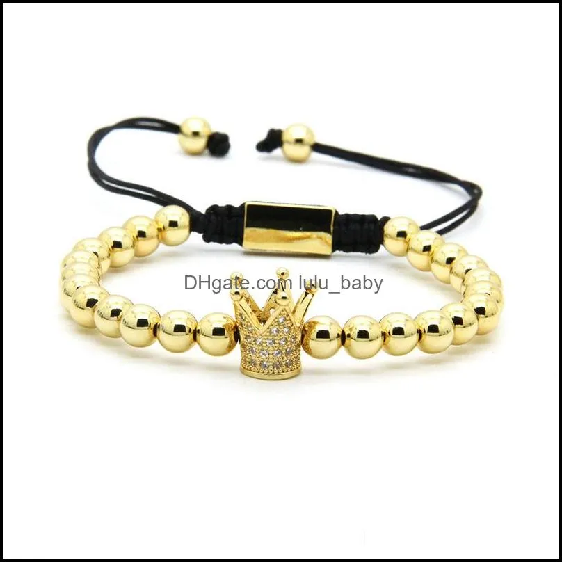 clear cz crown braided charm men bracelet wholesale 6mm top quality brass beads party gift jewelry