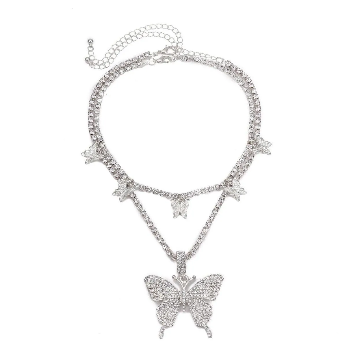 animal butterfly pendant necklaces iced out chains luxury gold silver women bling crystal rhinestone fashion hip hop jewelry necklace