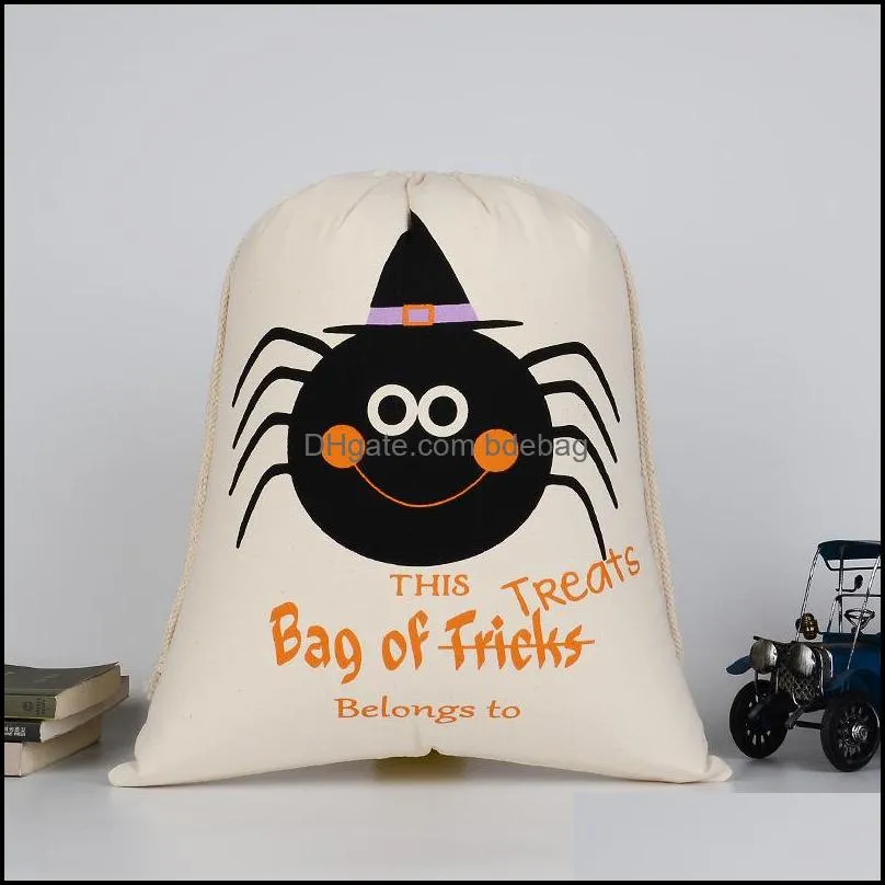 halloween candy bags gift decorations sack treat or trick pumpkin printed canvas hallowmas christmas party festival drawstring bag 1031