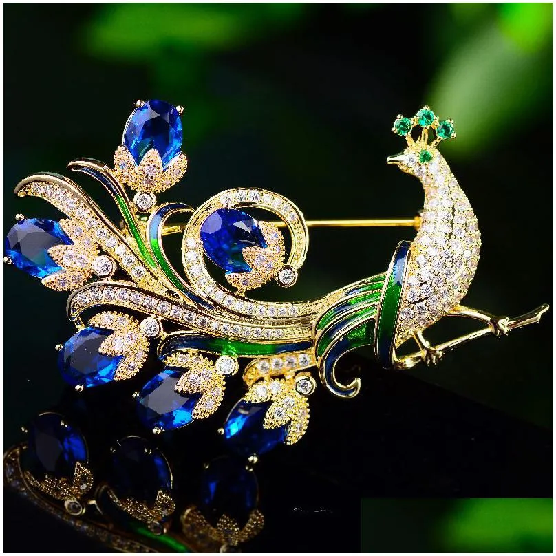 brooches okily delicate colorful zircon peacock elegant enamel animal bird pin and brooch for woman accessories trendy jewelry