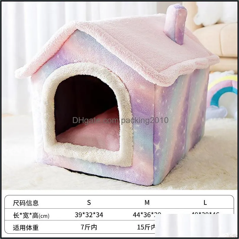 dog house kennel soft pet bed tent indoor enclosed warm plush sleeping nest basket with removable cushion travel dog accessory 20220107