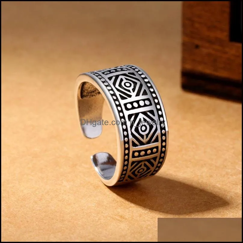 retro ancient silver cross ring band finger geometric pattern open adjustable rings men women fashion jewelry
