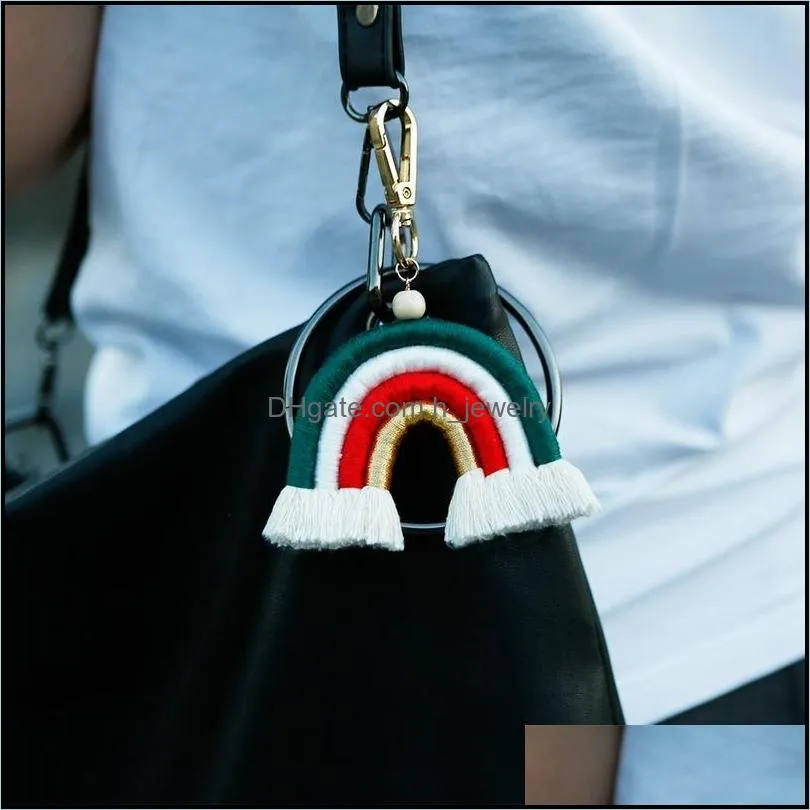 hand woven rainbow tassel key ring fashion bag hangs keychain jewelry