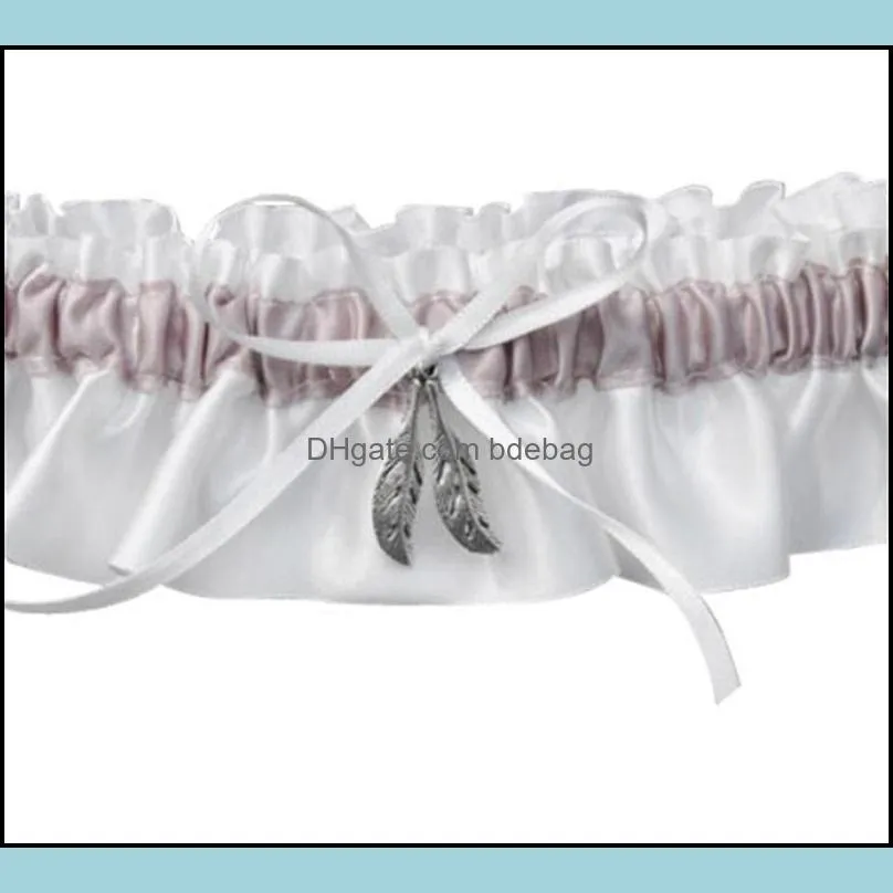 bride garter belt silver leaf garters wedding party supplies bowknot white cloth creative decoration lace design 7dy c1