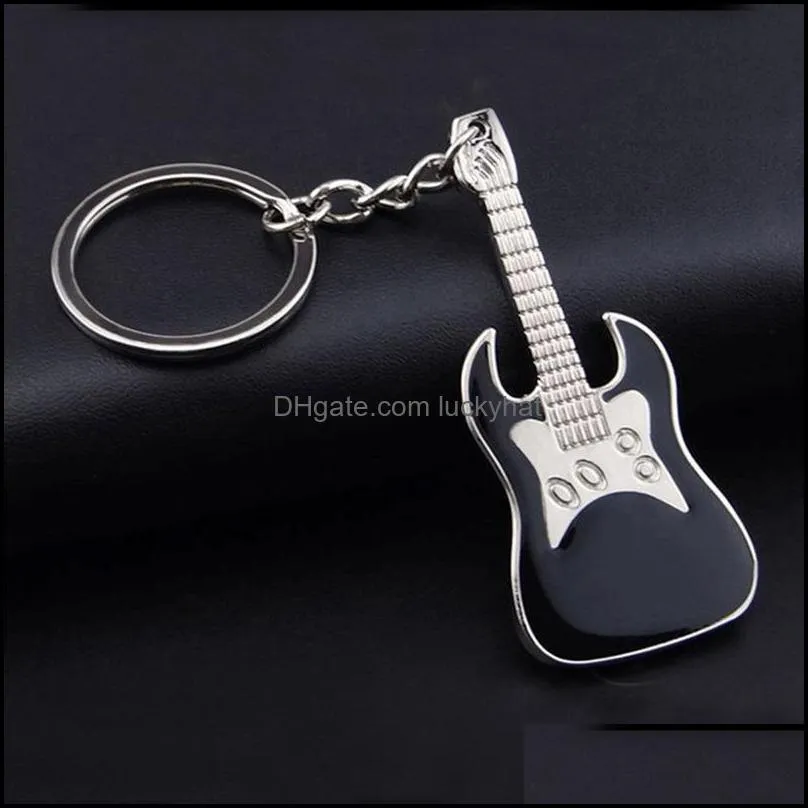 musical instrument guitar keychain enamel key ring holder bag hangs fashion jewelry promotion gift black red blue