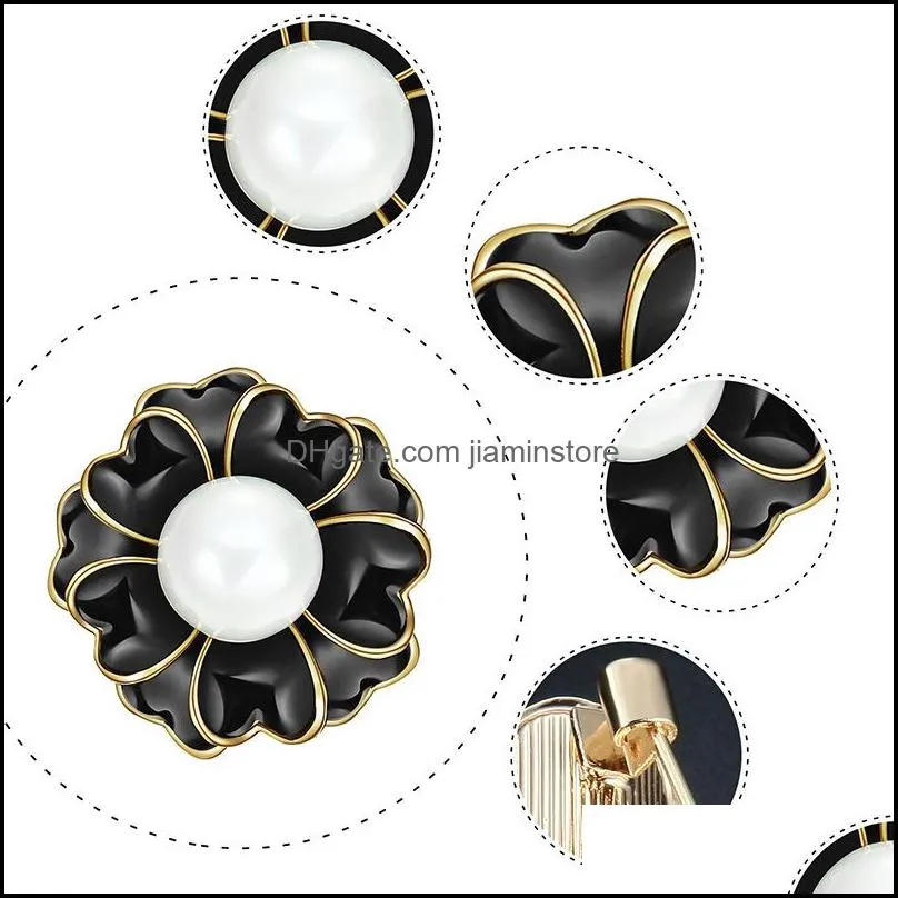 pearl flower brooch pins black white enamel brooches business suit tops badge for women men fashion jewelry