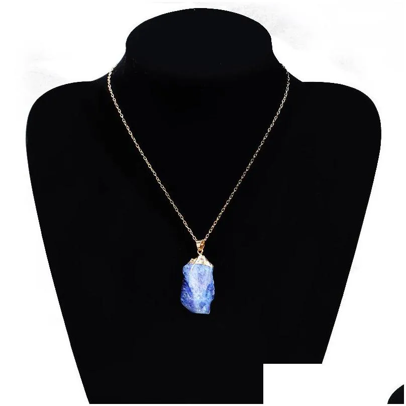 irregular natural stones necklaces gold link chains women fashion rhinestone crystal quartz pendant charms necklace collar sweater chain jewelry