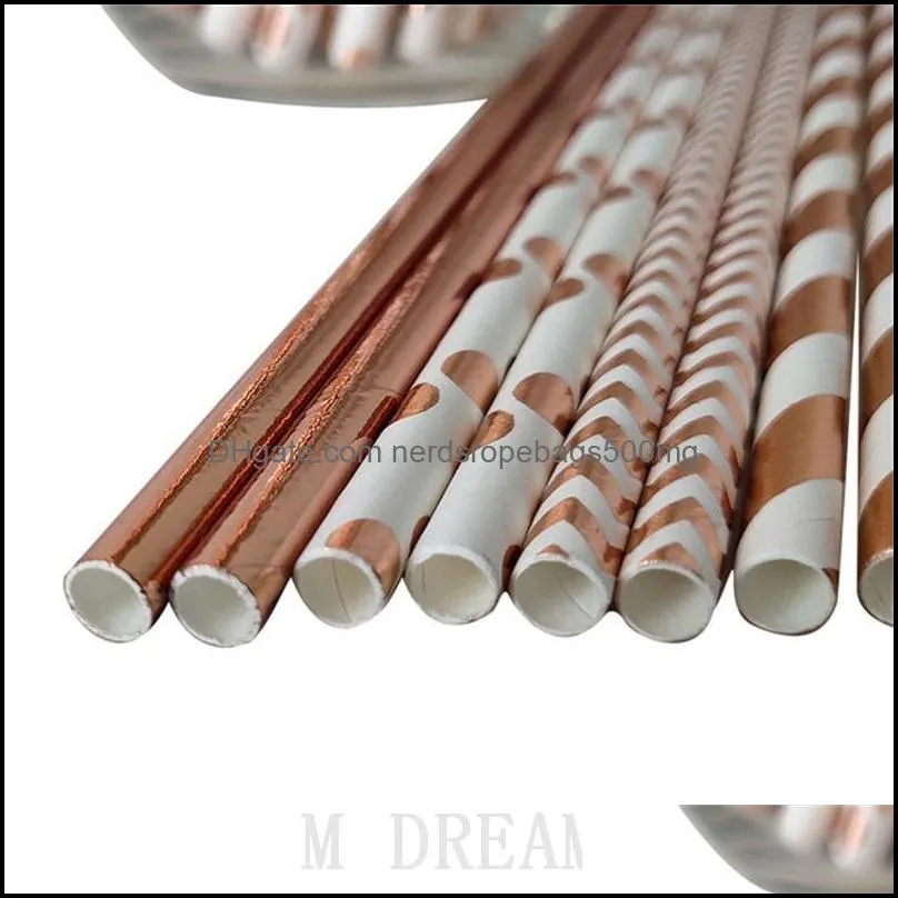 rose gold disposable paper straws wedding favors 6 styles drinking straw festive birthday party decoration table supplies