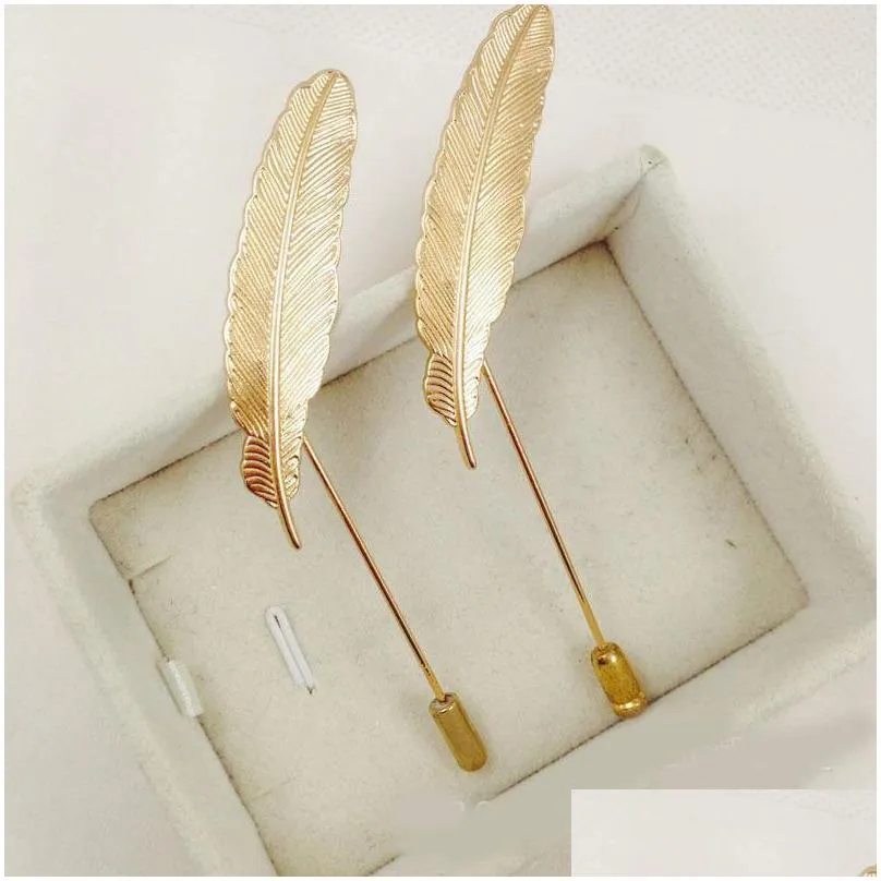 pins brooches mens suits shirt corsage brooch vintage feather leaf lapel pin metal gold color geometric plant badge fashion gift