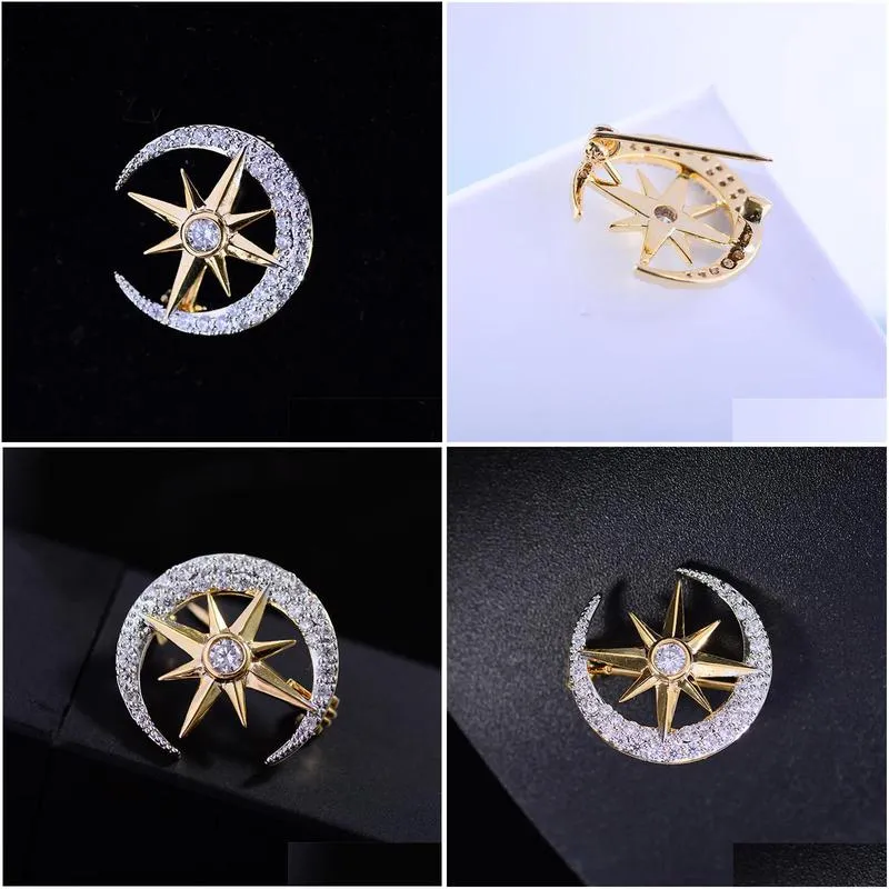 pins brooches mini rhinestone crystal moon star for women small collar pin bags bijoux accessories luxury jewelry mujer broche