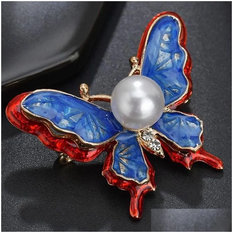 pins brooches fashion allmatch jewelry red blue double layer threedimensional butterfly brooch for women feature namour charm gift