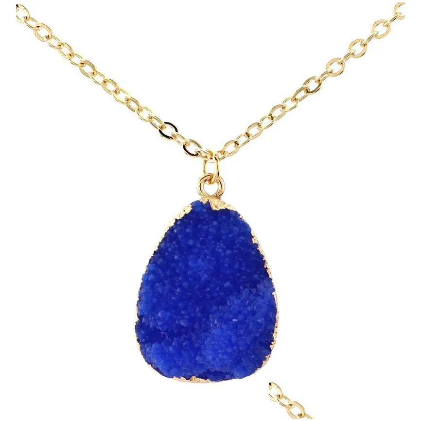 irregular resin stone druzy necklaces gold plated link chain geometry stones pendant necklace for elegant women girls fashion design jewelry gifts 8