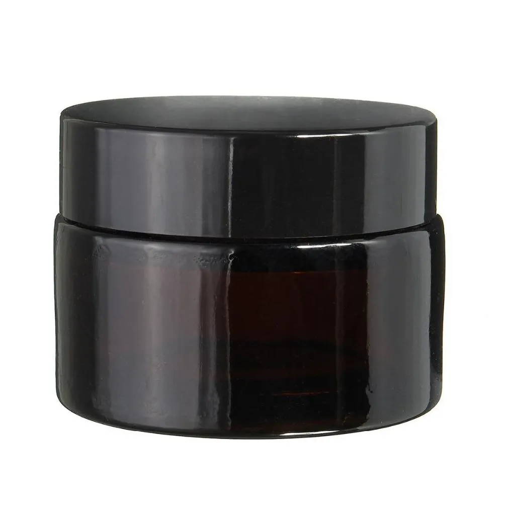 10pcs/lot 5g 10g 20g 30g 50g glass jars for cosmetics amber glass cream jars cosmetic packaging with lid black plastic caps t200323