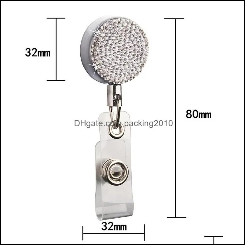 bling diamond badge reel 9 colors rhinestone retractable pull badge reel id badge holder with clip office supplies