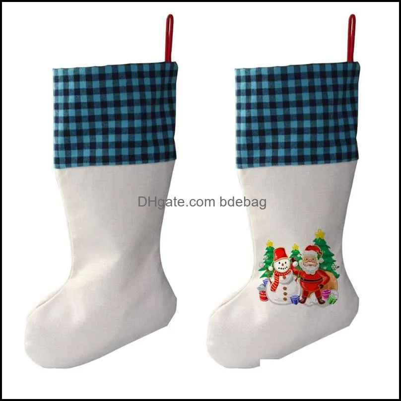 sublimation  plaid christmas stocking 4 colors blank halloween candy socks santa gift bag xmas tree oranment 922 b3