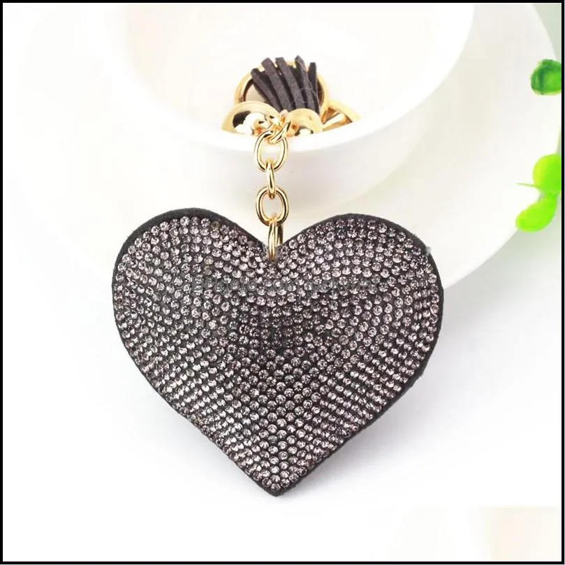 gold crystal heart keychain tassel charm carabiner key rings holder bag hangs fashion jewelry
