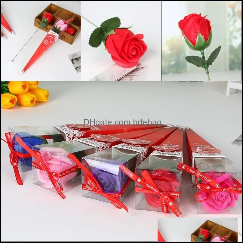cone boxes artificial flower wedding decorations preserved roses red packing multi color bouquet valentines day gift soap ribbon 1 9xya