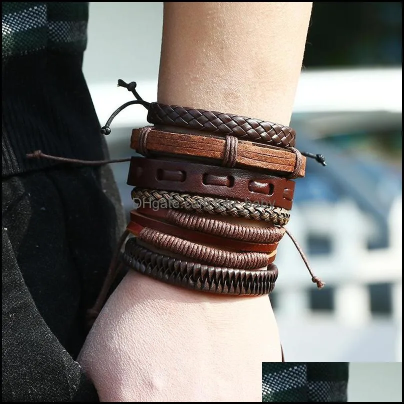 adjustable weave braid leather bracelet set multi layer wrap bracelets wristband bangle cuff women men fashion jewelry