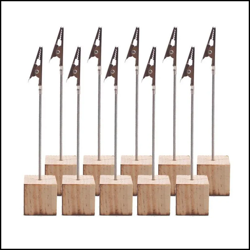 place card holders with alligator clip wooden cube base photo memo clip wood stand office party supplies