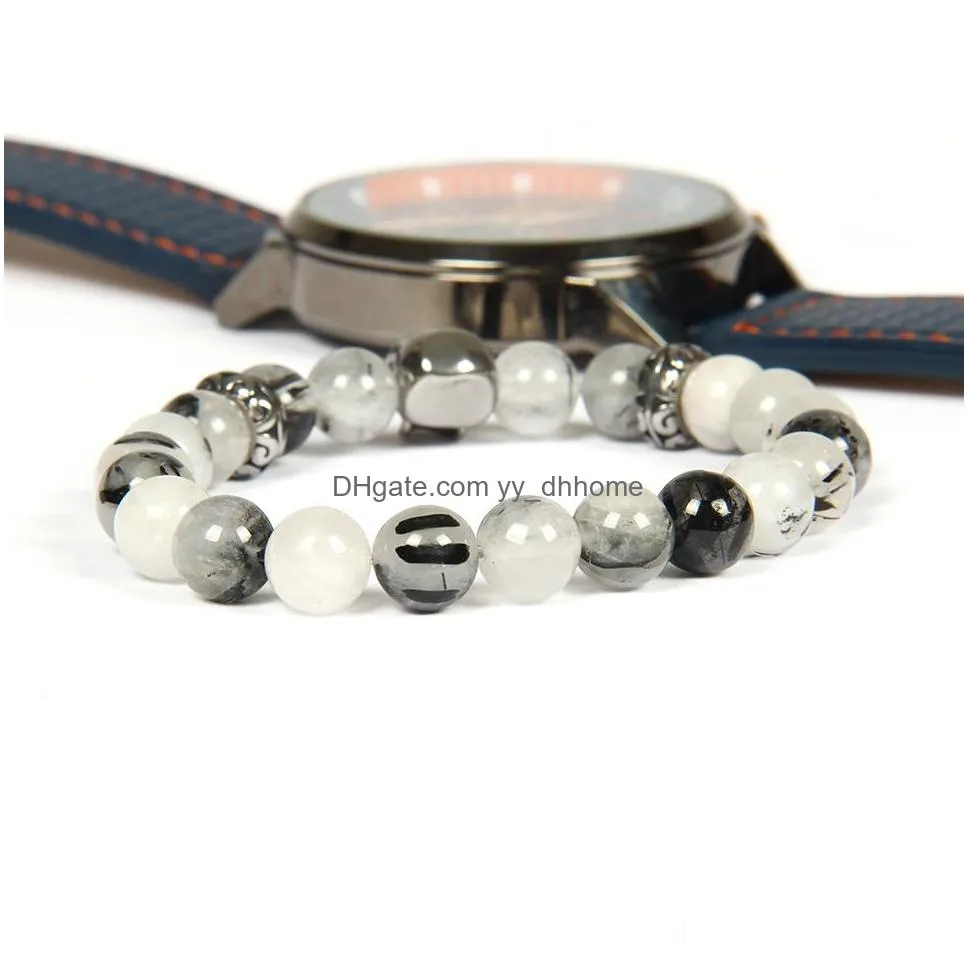  silver stainless steel skull bracelet wholesale 10pcs/lot color keeping beaded bracelets with 8mm natural stone beads