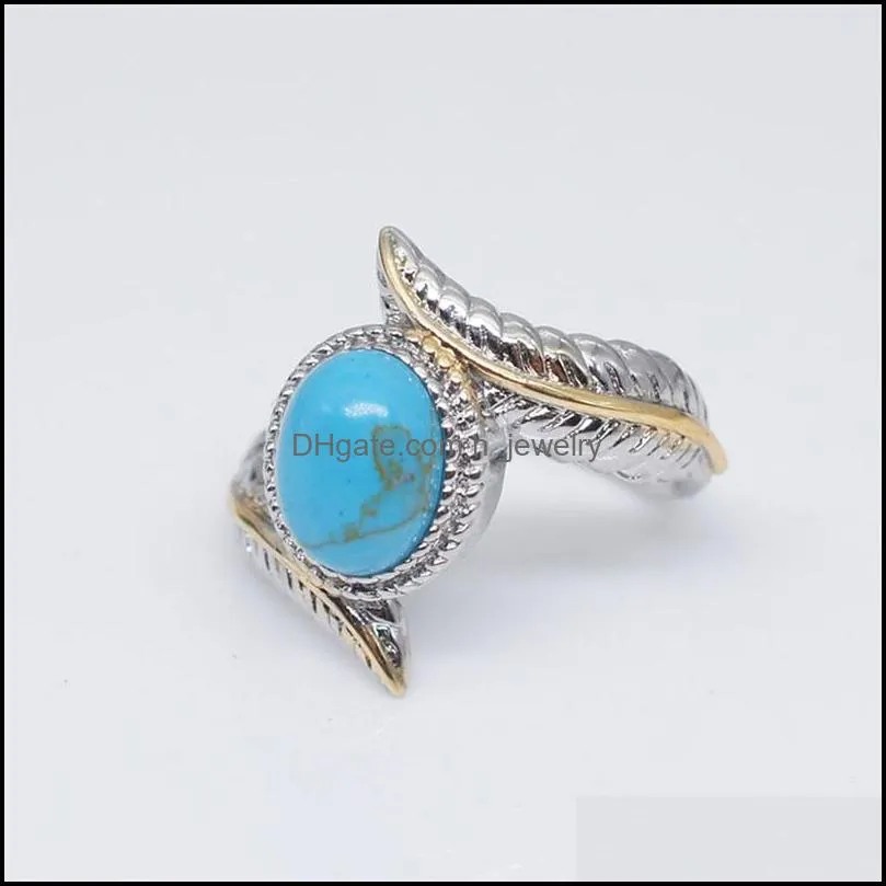 retro feather turquoise ring blue diamond rings band fashion jewelry for women christmas gift