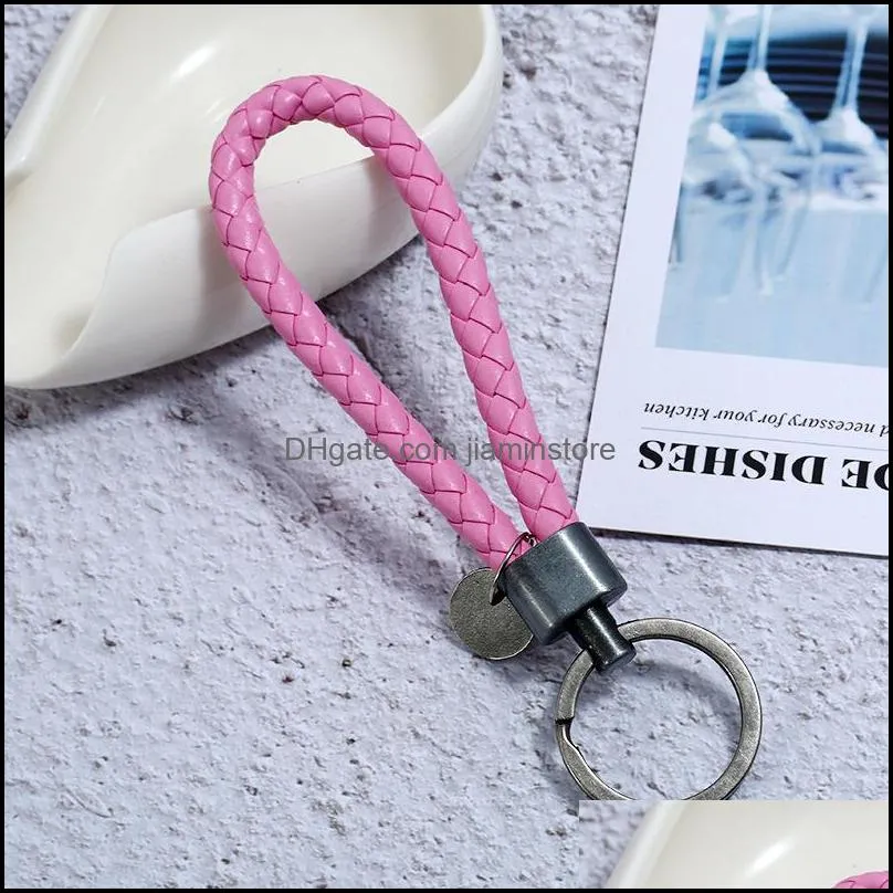 simple ancient silver key ring coin charm hand weave pu leather keychain bag hang fashiono jewelry for women men black red