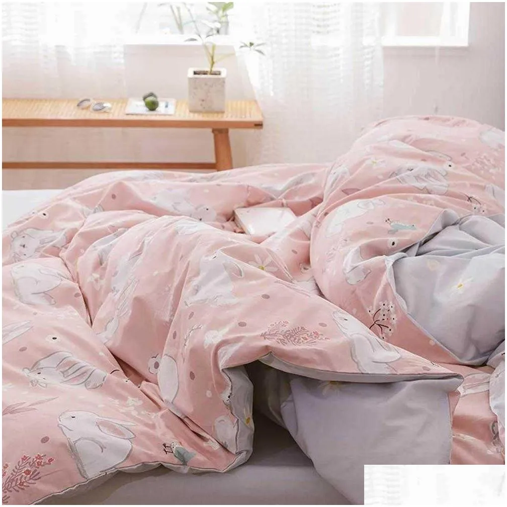 white bunny rabbit pink duvet cover set cotton bedlinens twin queen king flat sheet fitted sheet bedding t200414