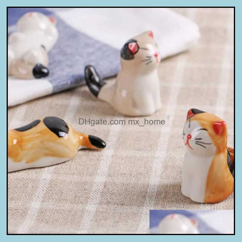 japanese style cat chopstick rest ceramic chopsticks holder storage painted tableware restaurant decoration ornaments