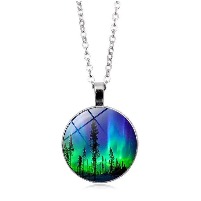 new fashion green aurora borealis necklace glass cabochon pendant necklace for women gift girls best festival gift jewelry