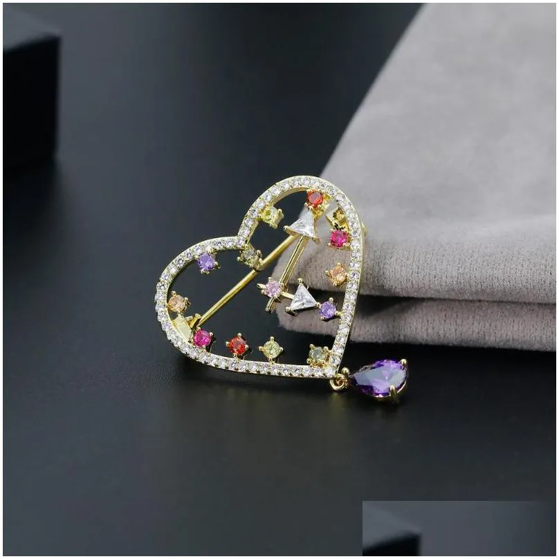 pins brooches fashion design heart brooch women jewelry multicolors stone metal lapel aesthetic pins wholesale / drop