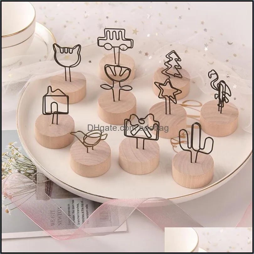 1pc creative round wooden note picture frame clip table number wedding p os holder p o clips memo name card pendant holder 20220222