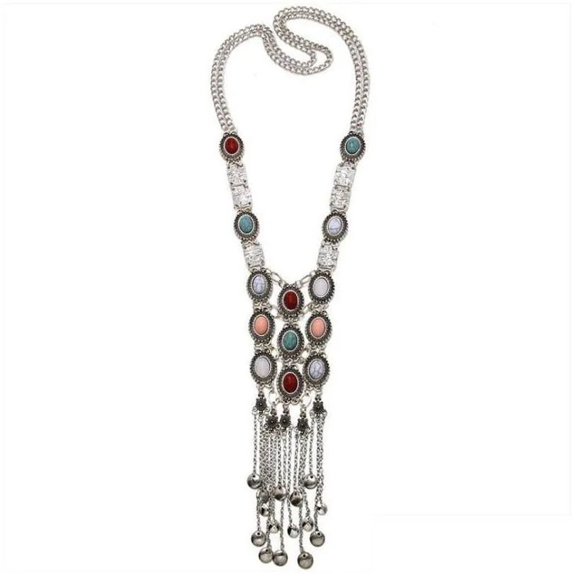 bohemia women chic maxi necklaces fashion vintage long tassel pendant statement necklaces pendants collar jewelry gold silver color