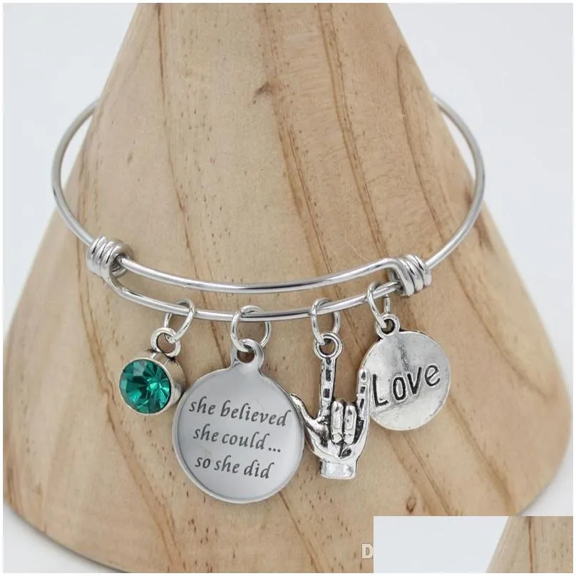 new arrival stainless steel bracelet sign language bracelet personalized birthstone charm bracelet women jewelry gifts