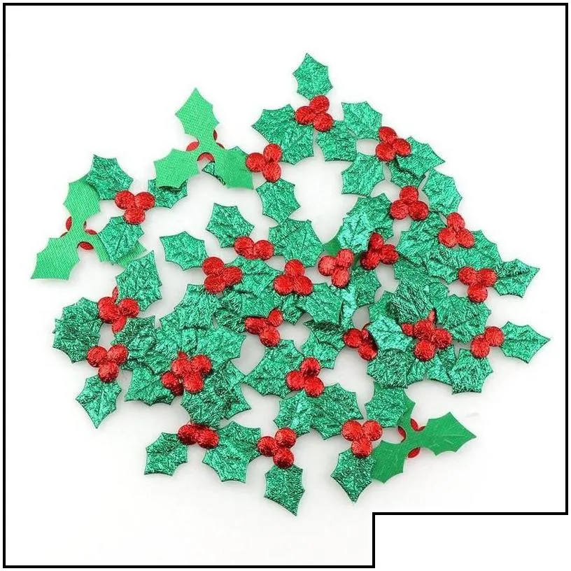 christmas decorations christmas decorations 100pcs table holly berries and leaves appliques for stick on diy laser green color 22091