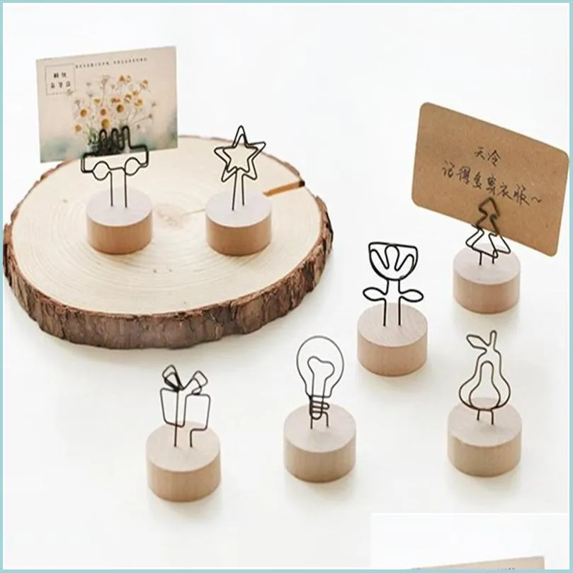 1pc creative round wooden note picture frame clip table number wedding p os holder p o clips memo name card pendant holder 20220222