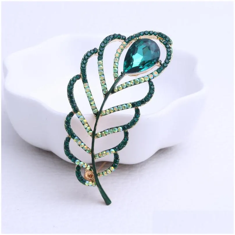 pins brooches 1pcs25x56mm fashion and exquisite peacock feather crystal glass brooch for women wedding dress accessories