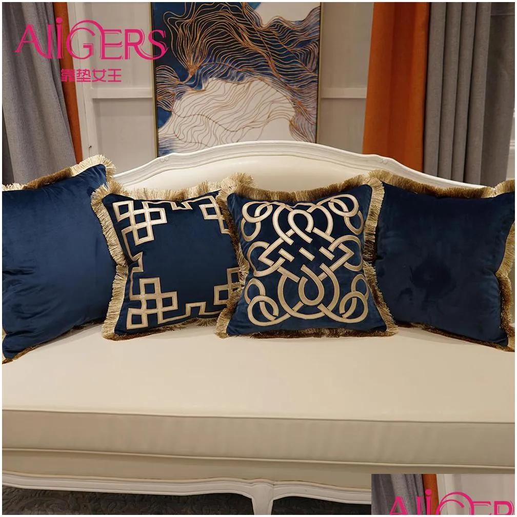 avigers luxury embroidered cushion covers velvet tassels pillow case home decorative european sofa car throw pillows blue brown