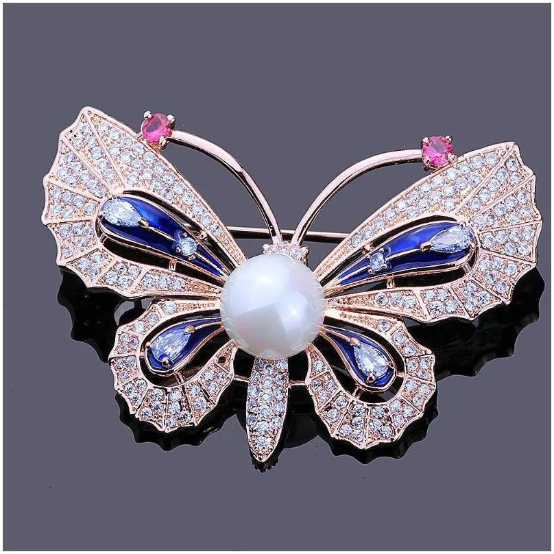 pins brooches farlena jewelry luxury micro pave zircon butterfly pins for women wedding accessory elegant simulated pearl brooch