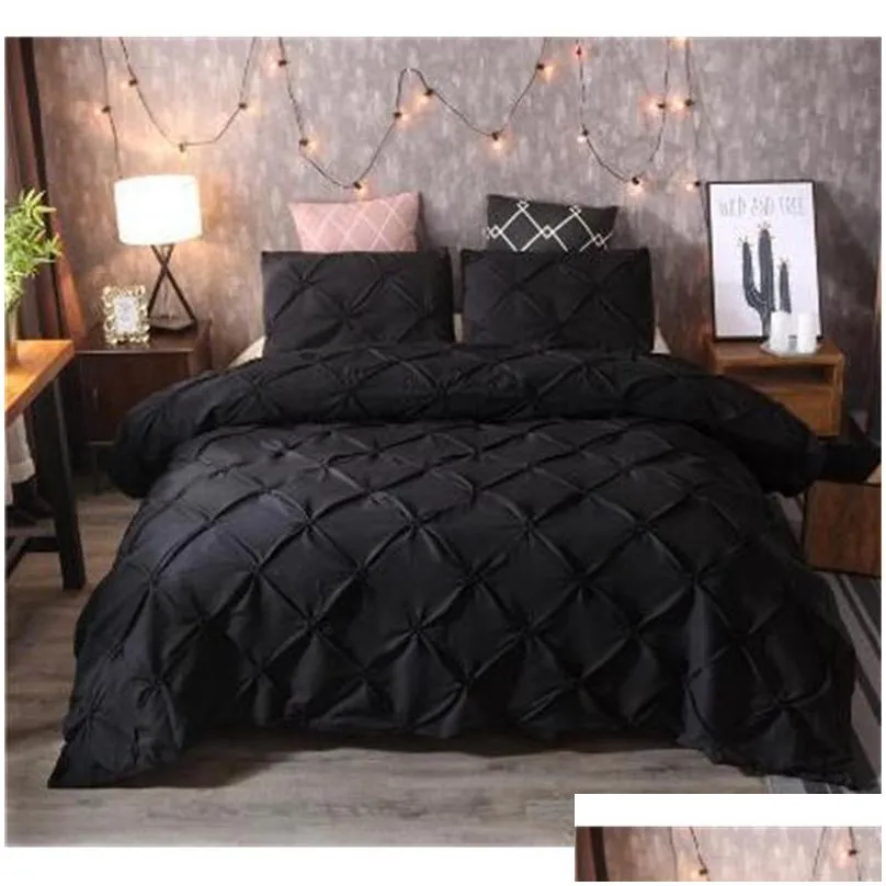 luxury black duvet cover pinch pleat brief bedding set queen king size 3pcs bed linen set comforter cover set with pillowcase45