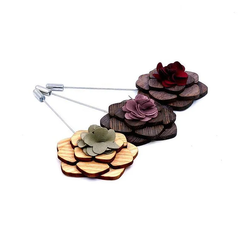 pins brooches elegant men women cute romantic wooden neck lapel pin brooch groom wedding party wood rose flower corsage accessory