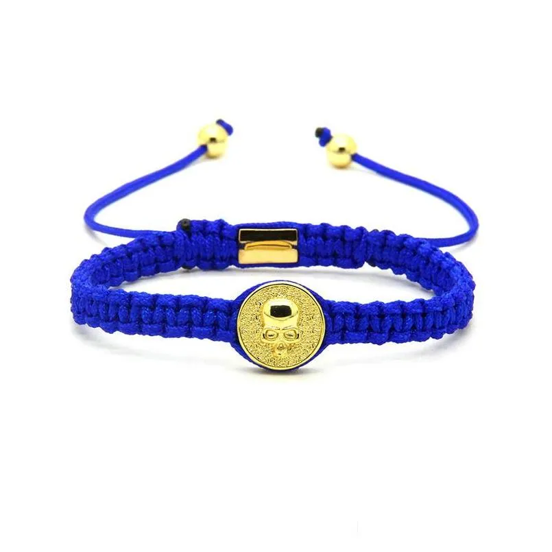 top quality jewelry wholesale 10pcs/lot mix colors brass round skull macrame bracelets for men