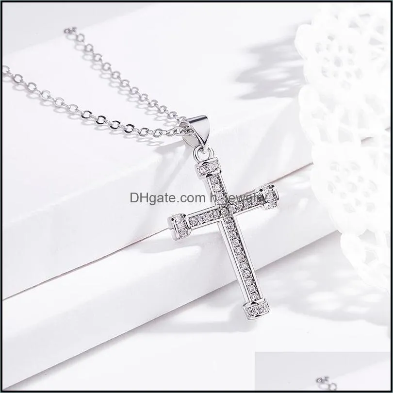 24k gold diamond jesus cross necklace pendant crystal row necklaces women men fashion jewelry