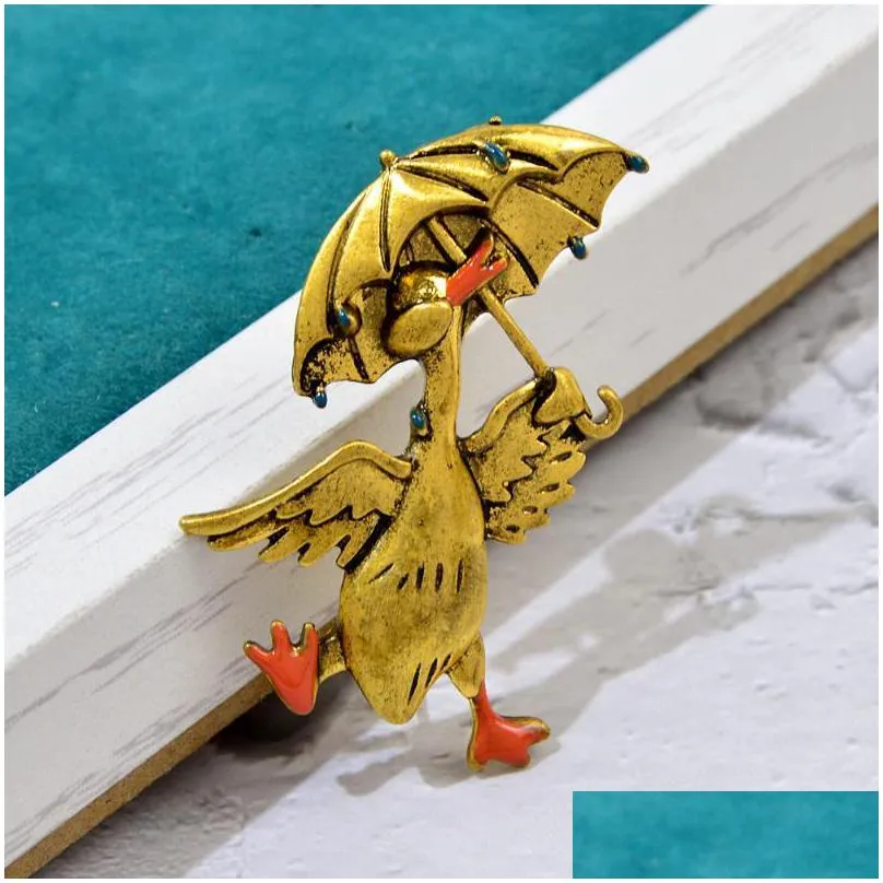 pins brooches cindy xiang taking umbrella duck for women vintage enamel 2color cute cartoon animal party casual brooch pins gifts