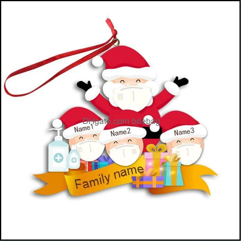 2020 christmas tree snowman ornaments diy santa claus hand sanitizer model family name word household pendant 7sl j2