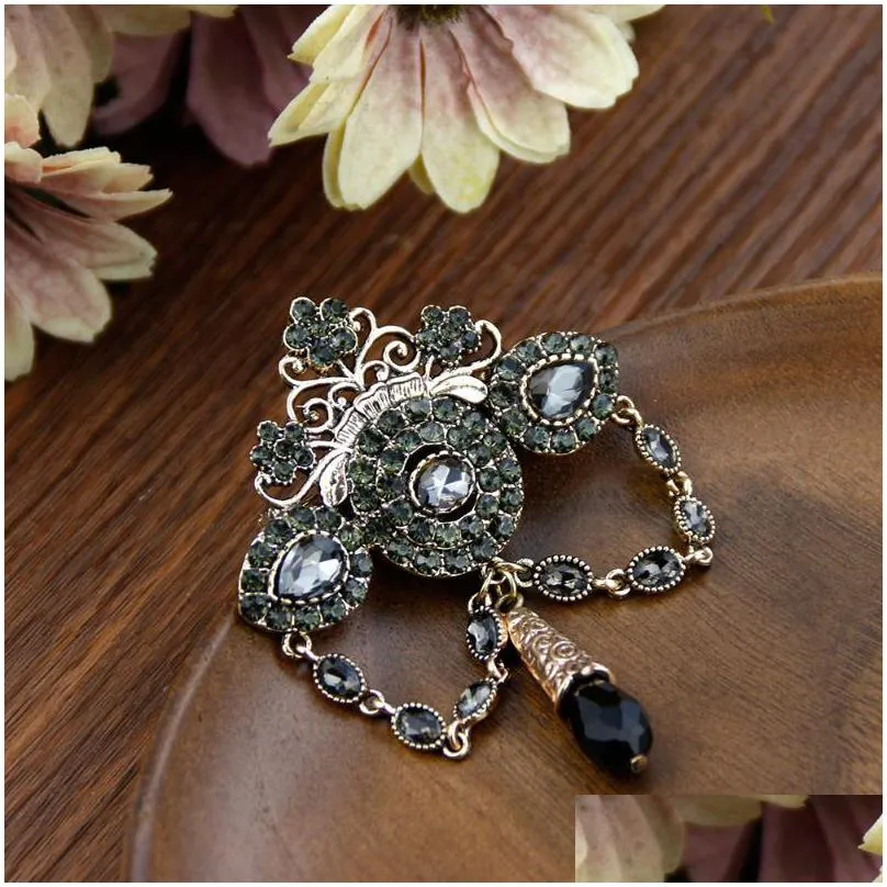 pins brooches sunspicems elegent grey crystal brooch for women vintage morocco algeria turkey wedding jewelry flower hijab lapel pins