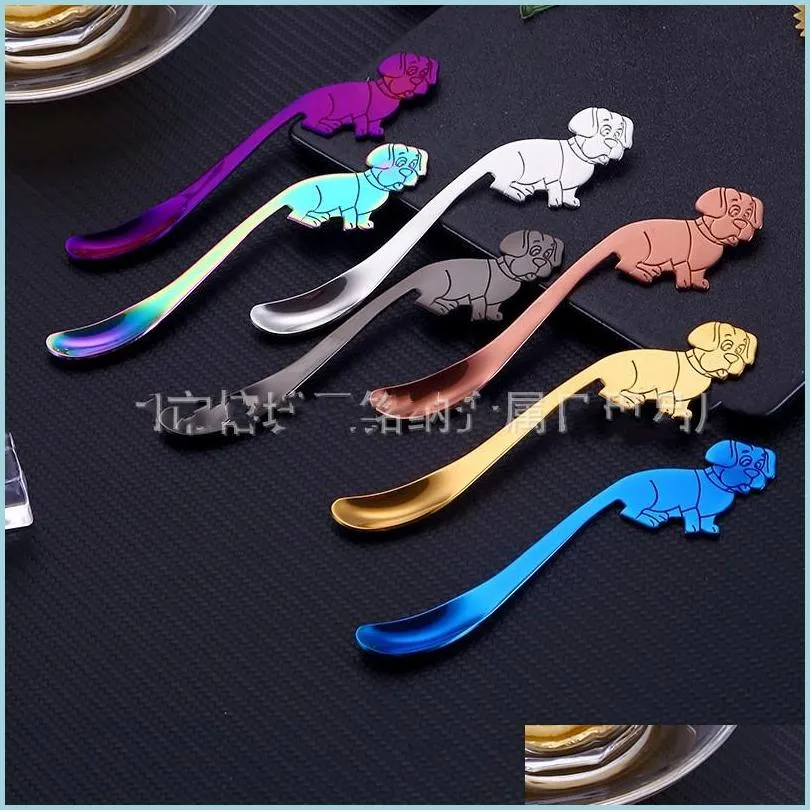 ice scoop stainless steel dessert color plating coffee spoons cartoon dog head many colour the stirring rod factory direct selling 4mn