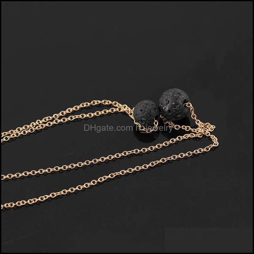 multilayer black lava stone necklace lava rock bead essential oil diffuser necklace pendants chokers women fashion jewelry